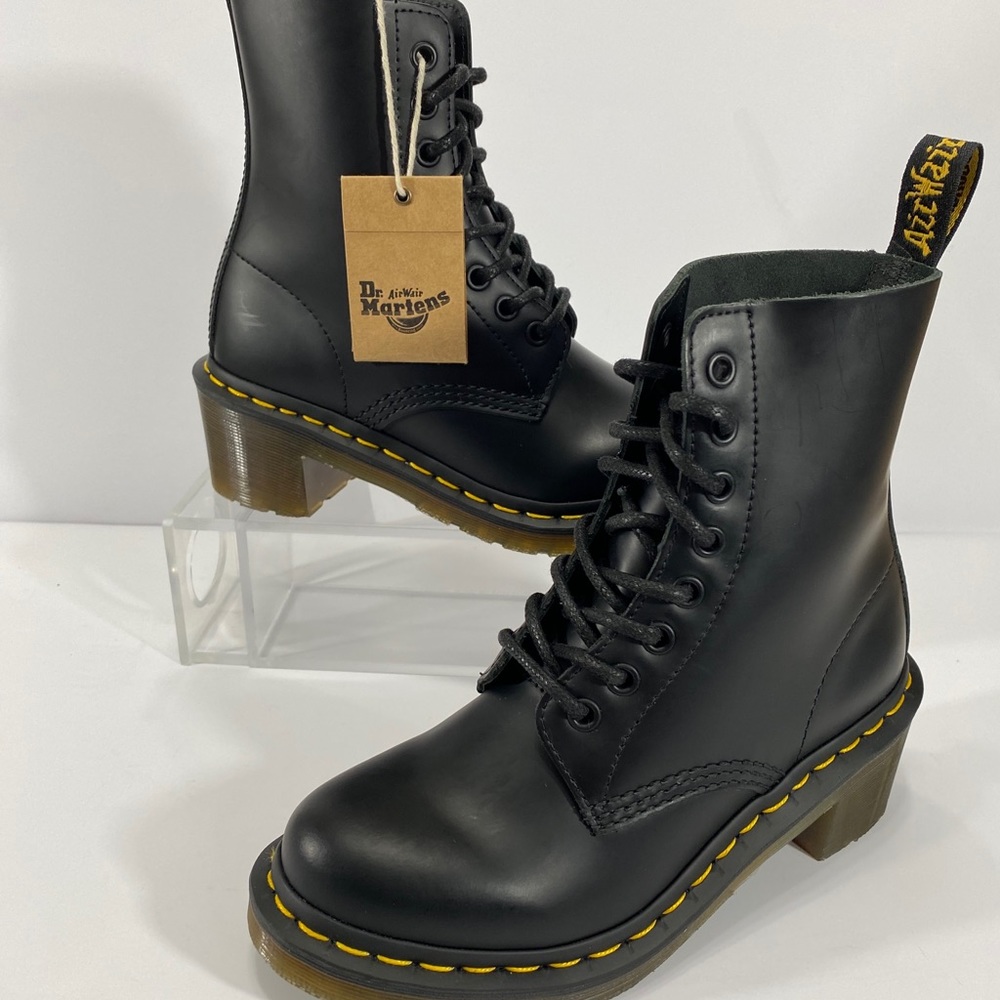 NEW DR MARTES CLEMENCY SMOOTH LEATHER HEED BOOTS - Picture 3 of 12